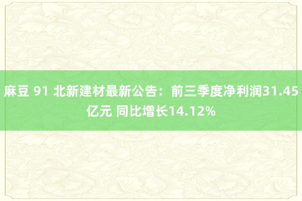 麻豆 91 北新建材最新公告：前三季度净利润31.45亿元 同比增长14.12%