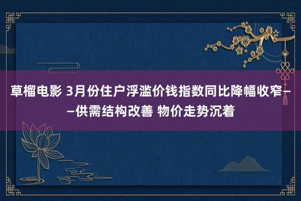 草榴电影 3月份住户浮滥价钱指数同比降幅收窄——供需结构改善 物价走势沉着